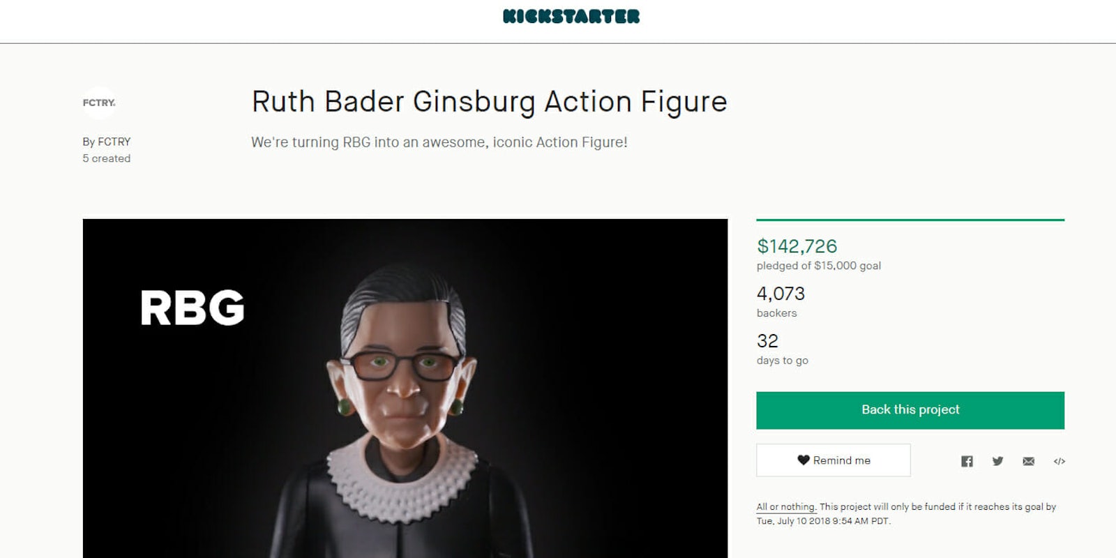 Supreme Court Justice Ruth Bader Ginsburg is beloved by many–and one Kickstarter campaign wants to turn her into an action figure. 