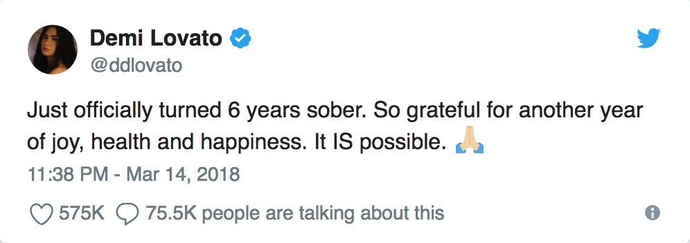 Demi lovato tweets about 6 years of sobriety