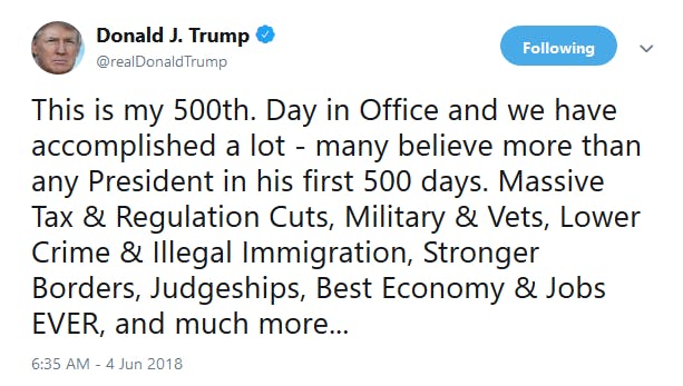 President Donald Trump celebrated his 500th day in office on Monday. The internet had some feelings about it.