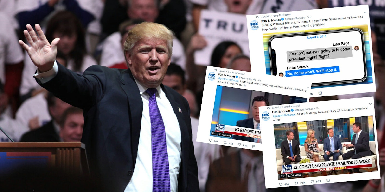 President Donald Trump used Twitter on Friday morning to comment on the release and findings of an Inspector General report about the FBI's role in the 2016 presidential election–but he seemed most jazzed about what Fox & Friends were talking about.