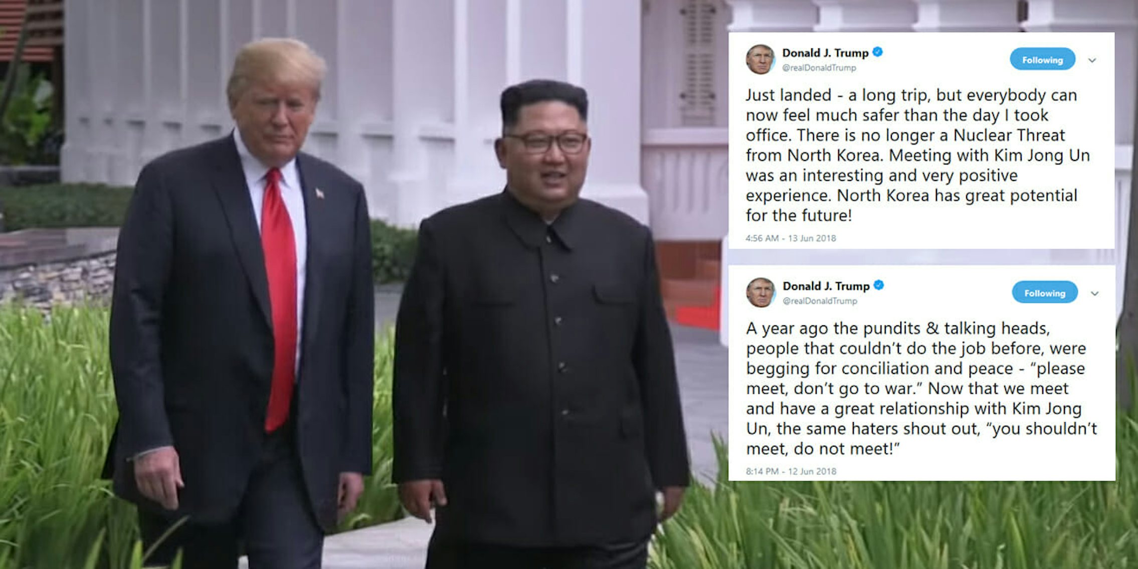 President Donald Trump took a victory lap on Twitter on Wednesday morning the day after his historic meeting with North Korea's leader Kim Jung-un, blasting people who have criticized him in the past.