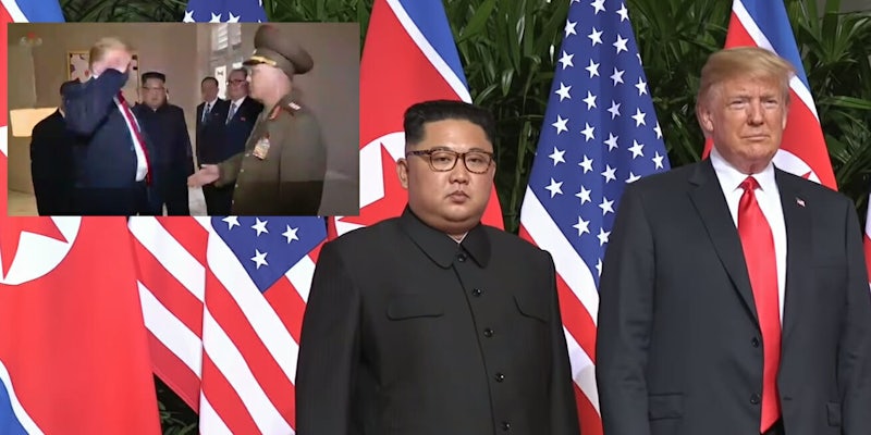 President Donald Trump appears to salute a North Korean general in footage released by the country's state-run television.