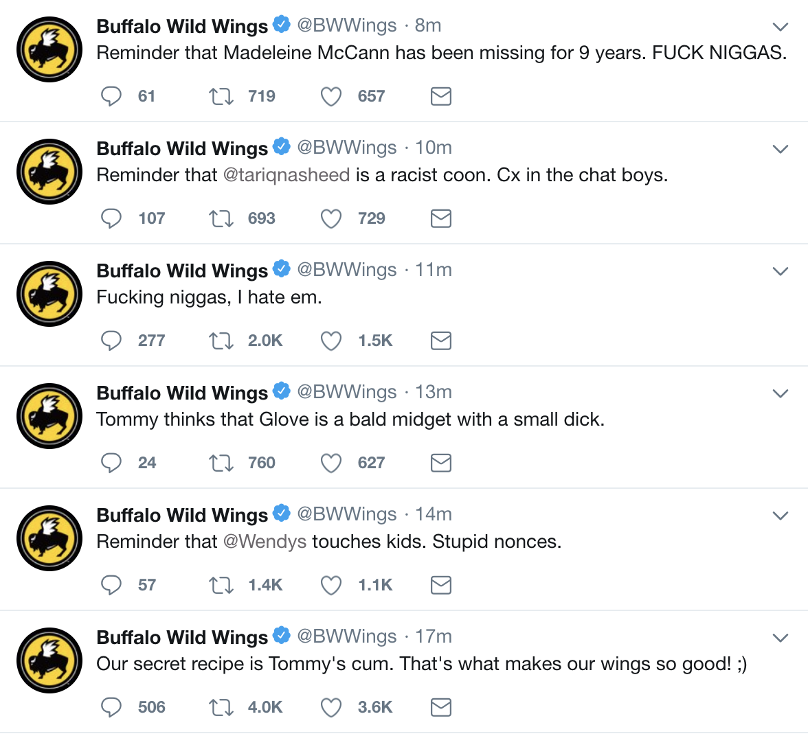 Buffalo Wild Wings Twitter screenshot