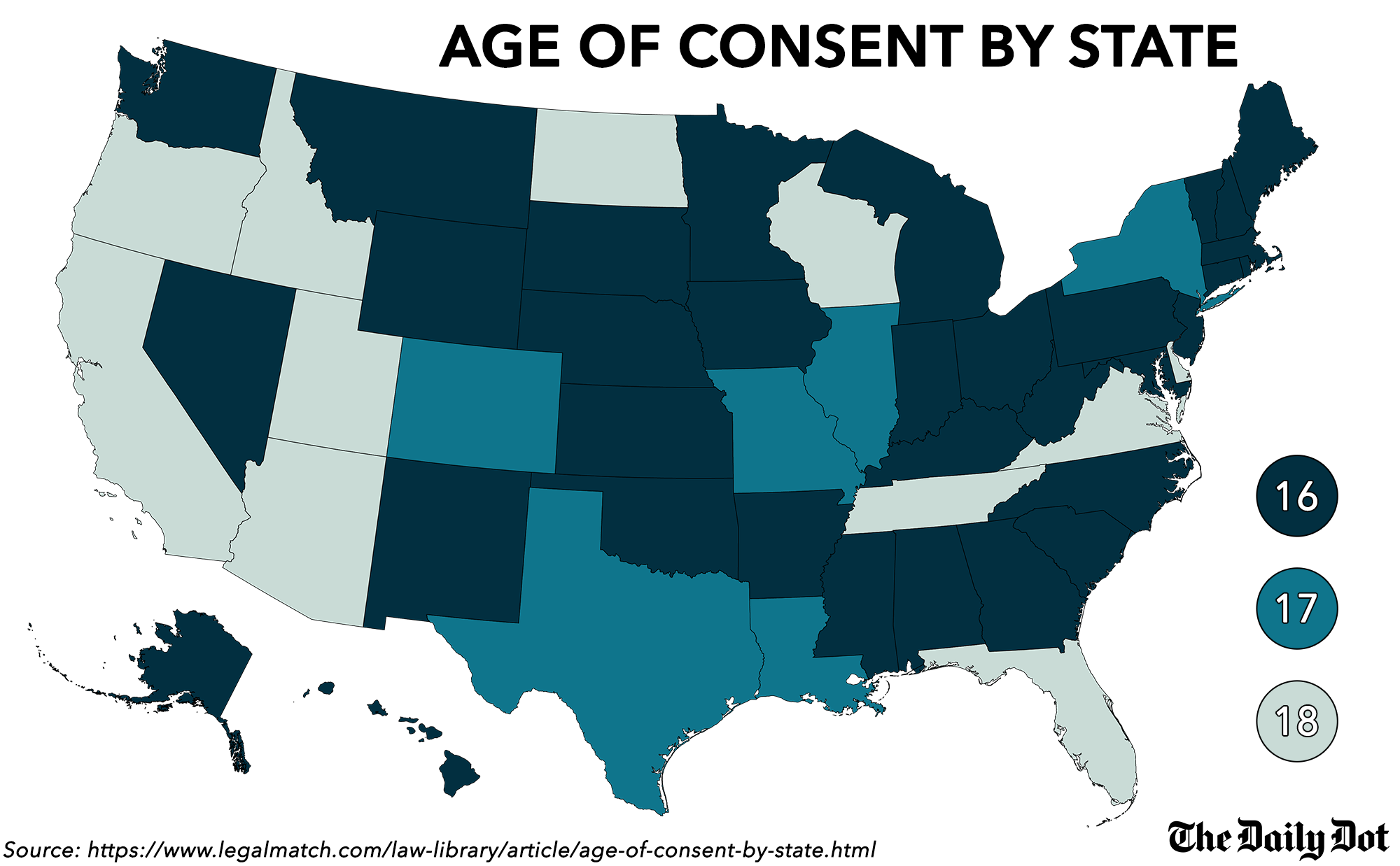 Age Of Consent By State The Legal Age Of Consent In Every U S State   Consent Map 