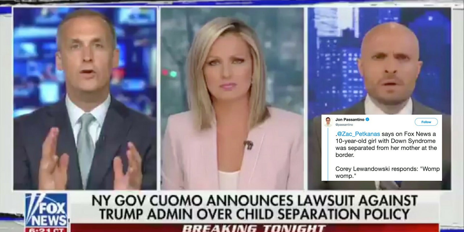 Corey Lewandowski says 'womp womp' in response to Zac Petkanas' story about a girl with Down syndrome separated from her parents.