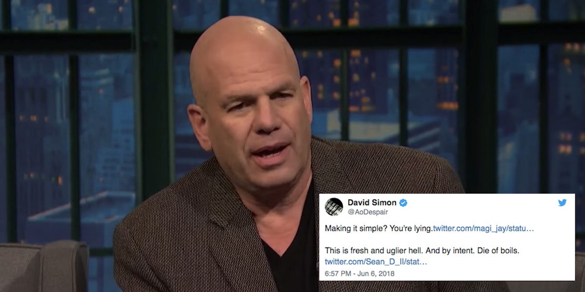 David Simon says he was banned from Twitter.