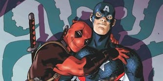 funniest superheroes - deadpool hugging captain america
