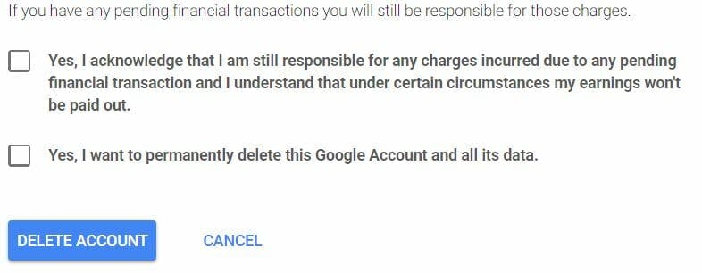 google delete account terms