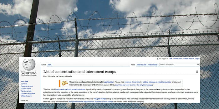 Child immigrant detention centers have now been added to Wikipedia's list of concentration and internment camps.