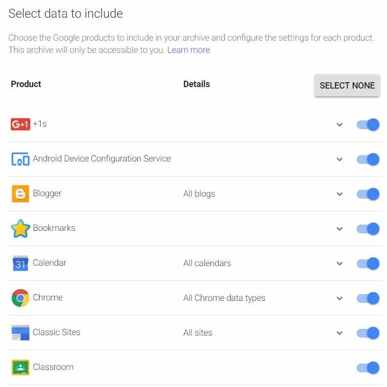 how to delete your gmail account - google select data to download