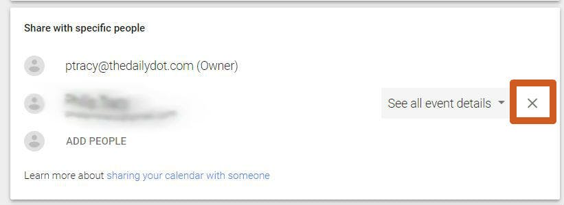 google calendar delete contact sharing