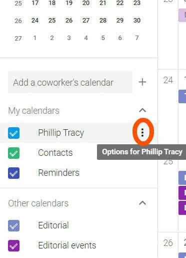 how to share google calendar - settings