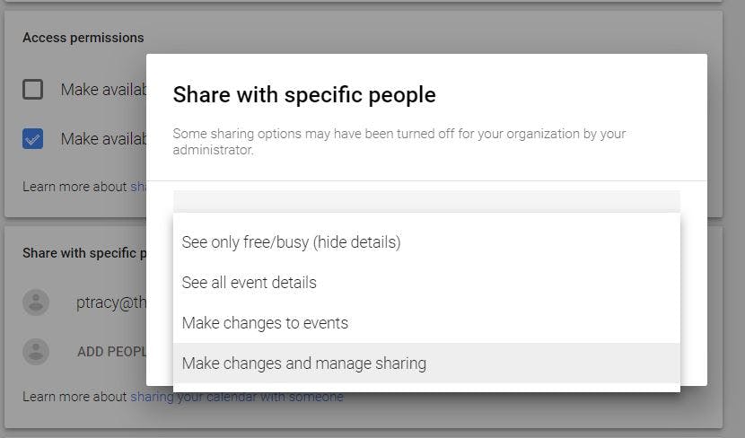 how to share a google calendar - sharing permissions