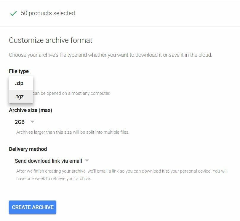 gmail google download files archive