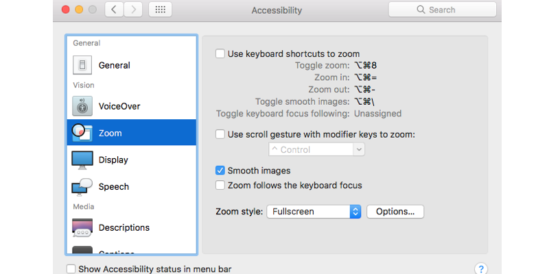 zoom shortcuts on mac