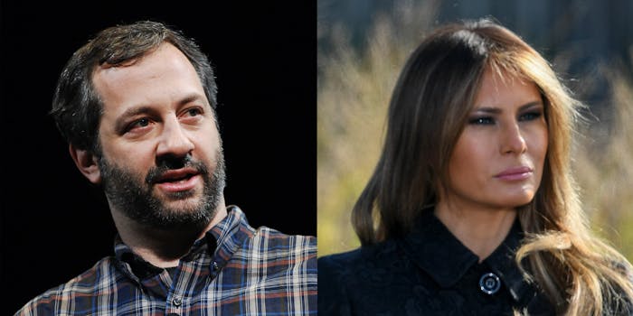 Side-by-side of Judd Apatow and Melania Trump