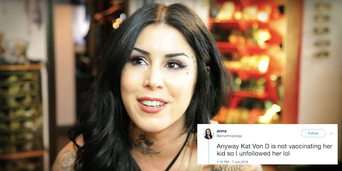 Kat Von D revealed she does not plan on vaccinating her child.