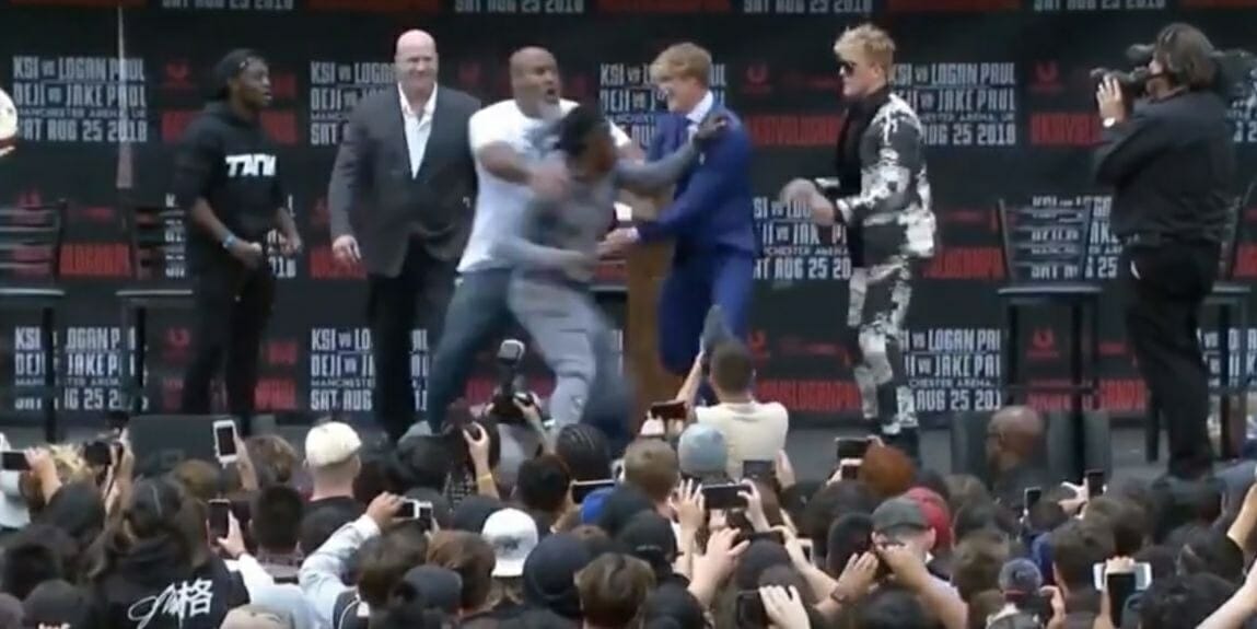 KSI Logan Paul Nearly Brawl at Press Conference for YouTube Mega