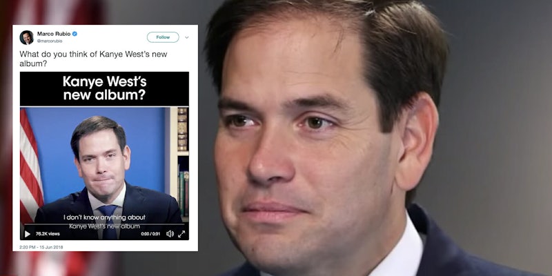 Marco Rubio tweeted a campaign video of him discussing Kanye West's album 'Ye.'