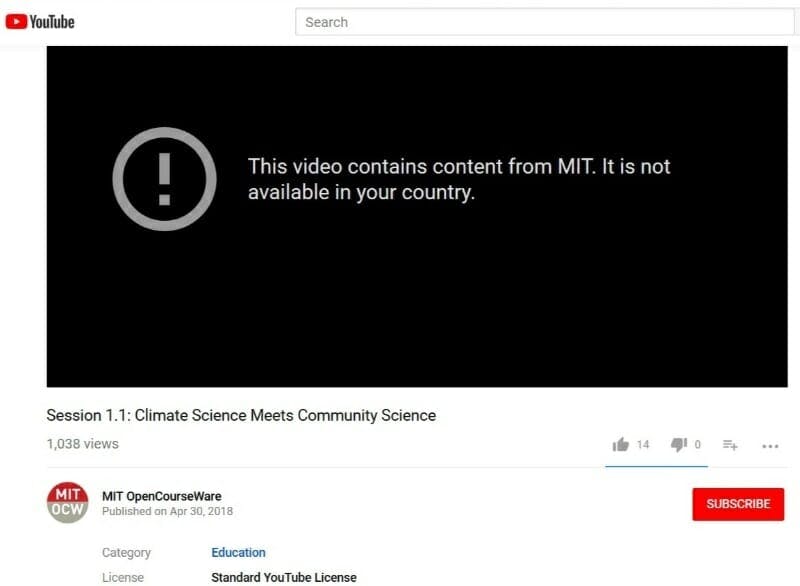 MIT OpenCourseWare blocked YouTube