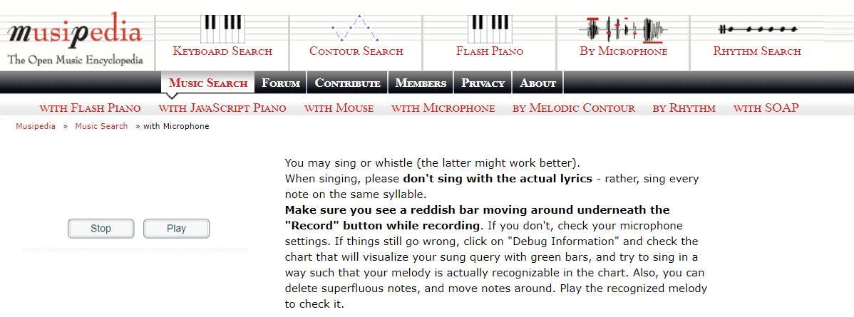 musipedia song recognition app whistle hum sing