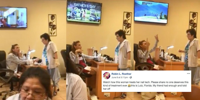 A woman goes off on a racist rant at her nail technician at Bali Nail Spa in Lutz, Florida.