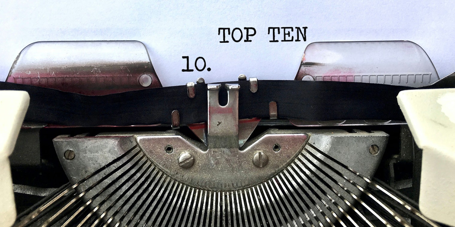 Top Ten list on typewriter