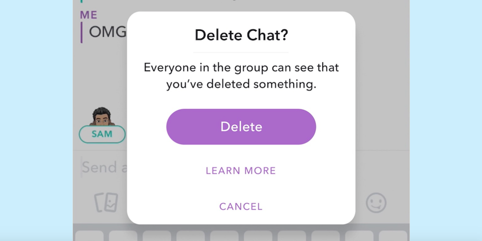 Snapchat Clear Chats delete dialog box