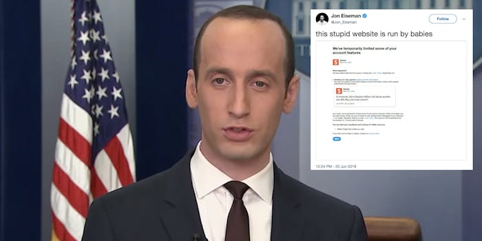 Twitter blocked users for sharing a news article with Stephen Miller's phone number.