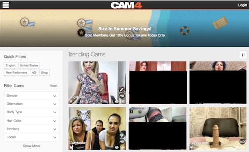 Screenshot showing available performers on cam4