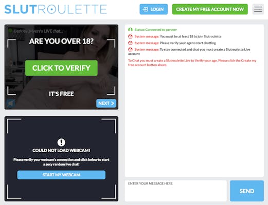 Screenshot showing a live chat feed on SlutRoulette
