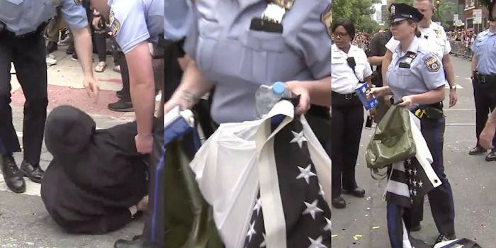 A transgender teenager is arrested during Philadephia's pride celebrating for attempting to burn a 'Blue Lives Matter' flag.