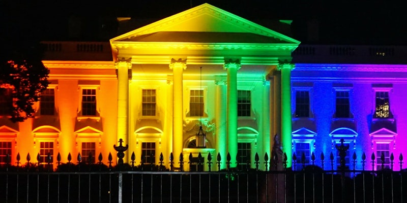 The White House bathed in rainbow lights symbolic of LGBTQ pride after the Supreme Court legalized same-sex marriage.