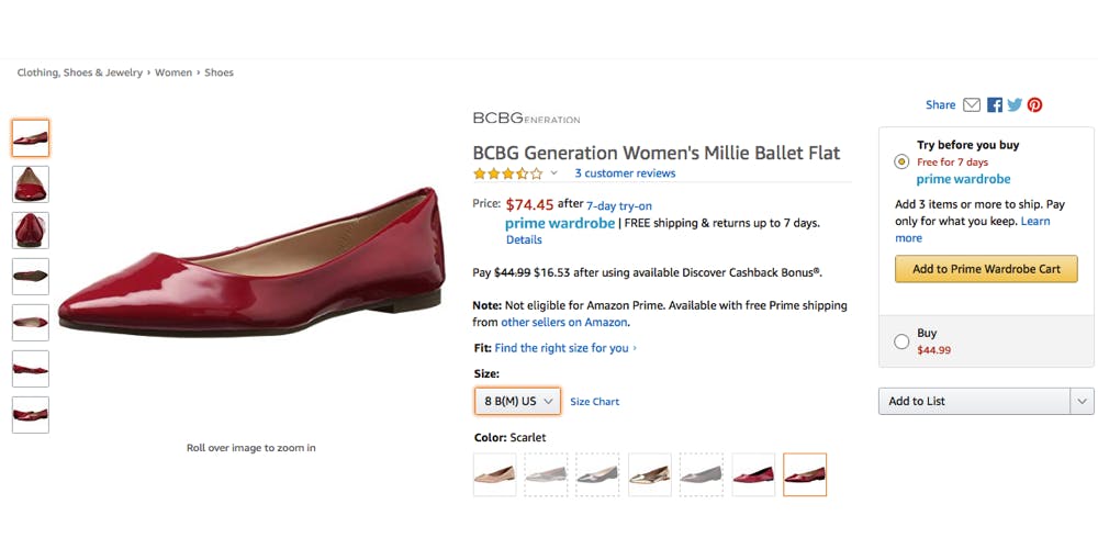 Amazon Prime Wardrobe shopping, red shoe