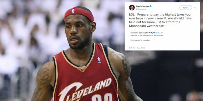 Rep. Devin Nunes (R-Calif.) welcomed LeBron James to the Los Angeles Lakers in the weirdest way possible.