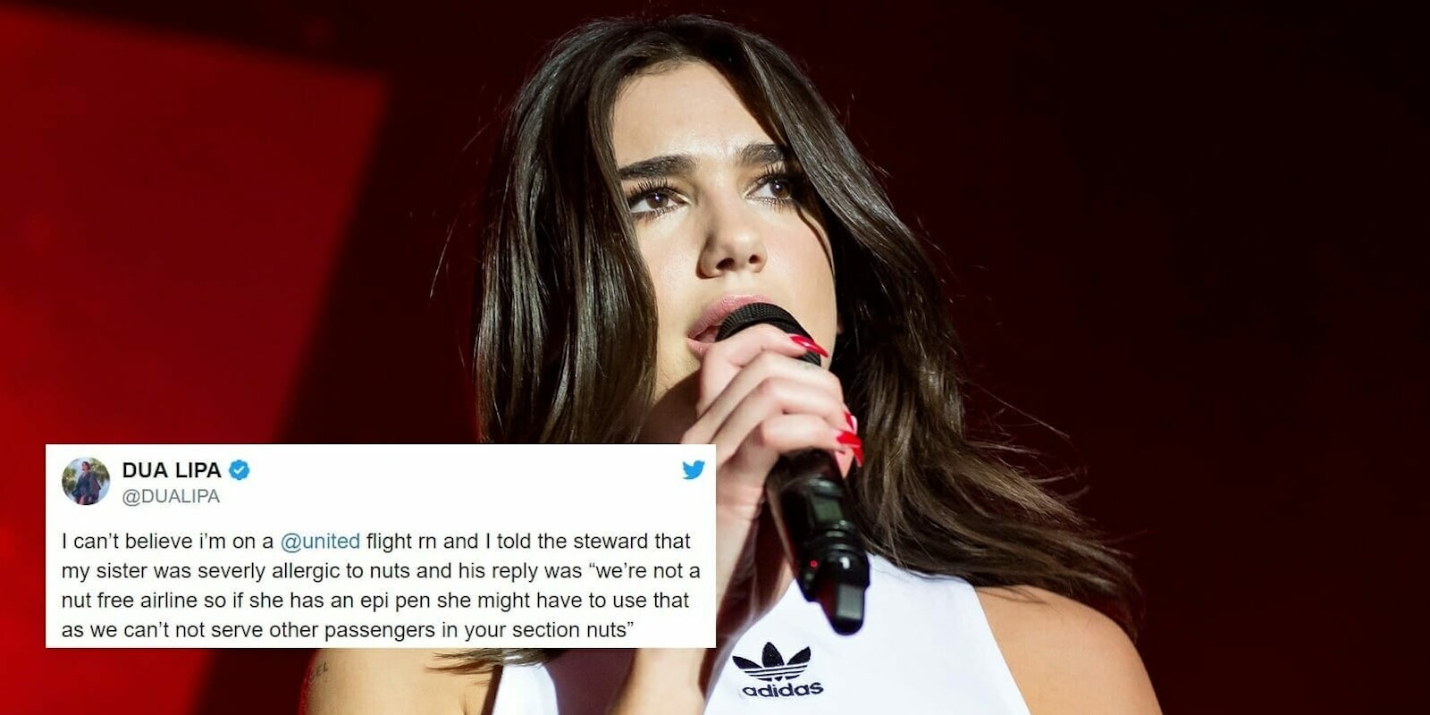 Pop singer Dua Lipa came after United Airlines on Twitter after she received an inappropriate response from the company regarding her sister’s nut allergy.