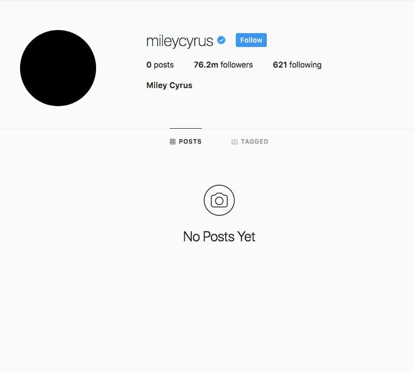 Miley Cyrus Instagram Account Blank