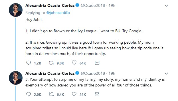 Alexandria Ocasio-Cortez, the Democratic socialist who won a primary in New York last week, clapped back against a conservative host who tried to smear her on Twitter by sharing a picture of her childhood home.