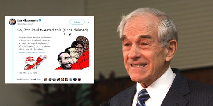 Ron Paul is being criticized for tweeting an overtly racist picture.