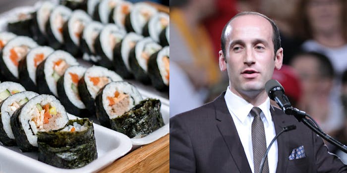 Stephen Miller reportedly threw out $80 worth of sushi after being accosted by a bartender.