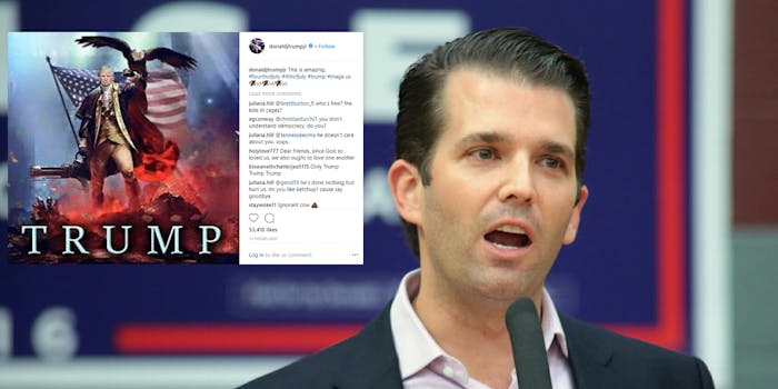 Donald Trump Jr. decided to celebrate July 4th by posting strange pictures and GIFs of his father on Instagram and Twitter.