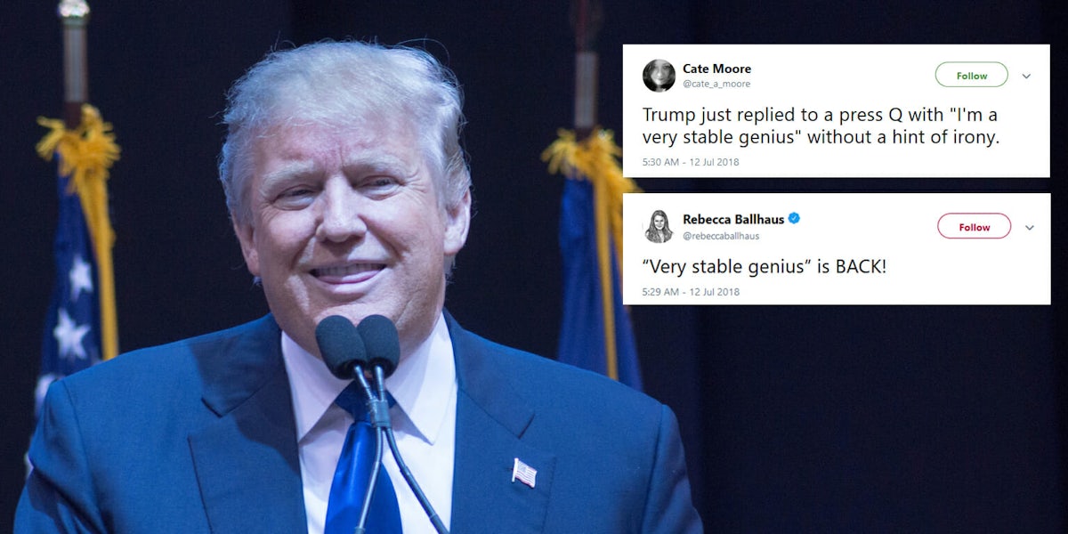 President Donald Trump once again declared himself a 'very stable genius' on Thursday, echoing a tweet he sent earlier this year.