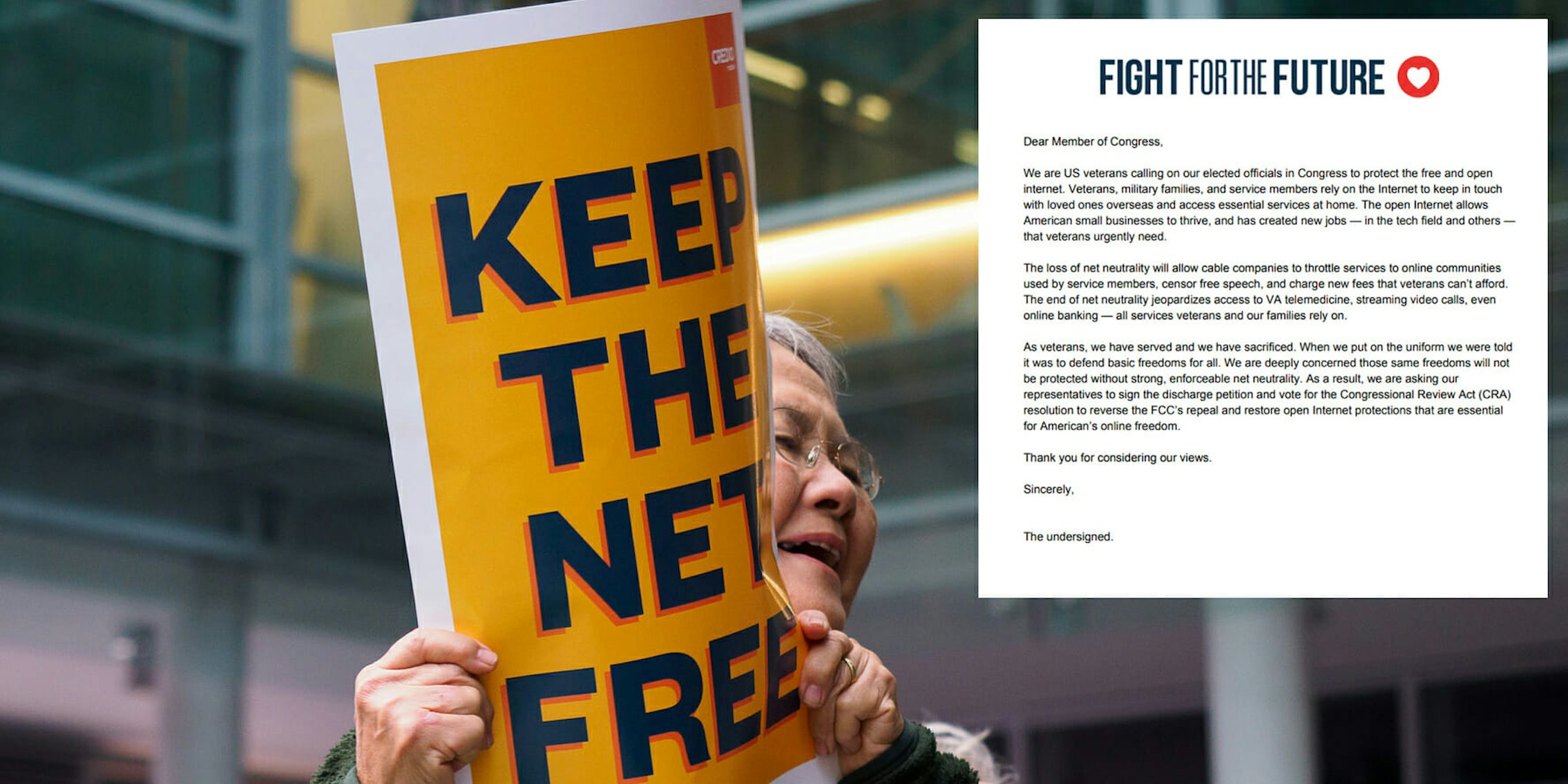 More than 1,000 veterans have signed a letter urging lawmakers to support an effort in Congress restore net neutrality rules. 