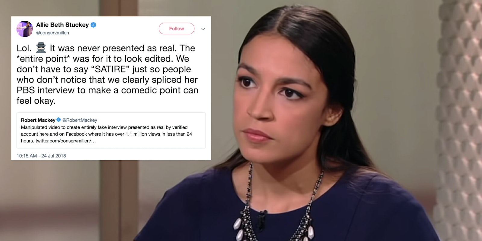 CRTV is defending a spliced Alexandria Ocasio-Cortez video as 'satire' even though some viewers thought it was real.