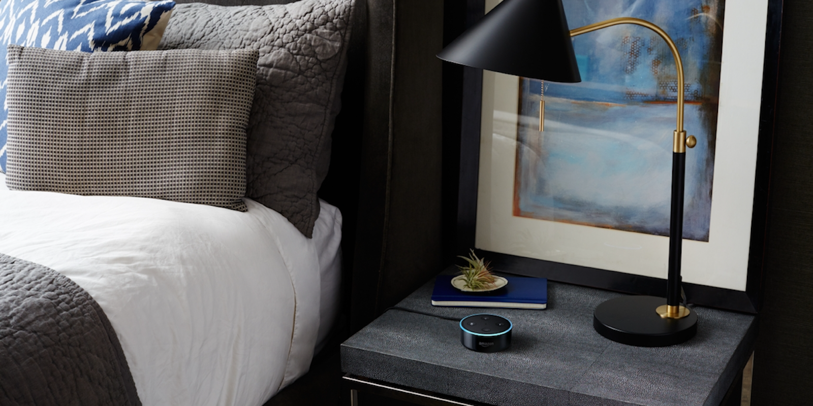 Echo Dot on bedside table