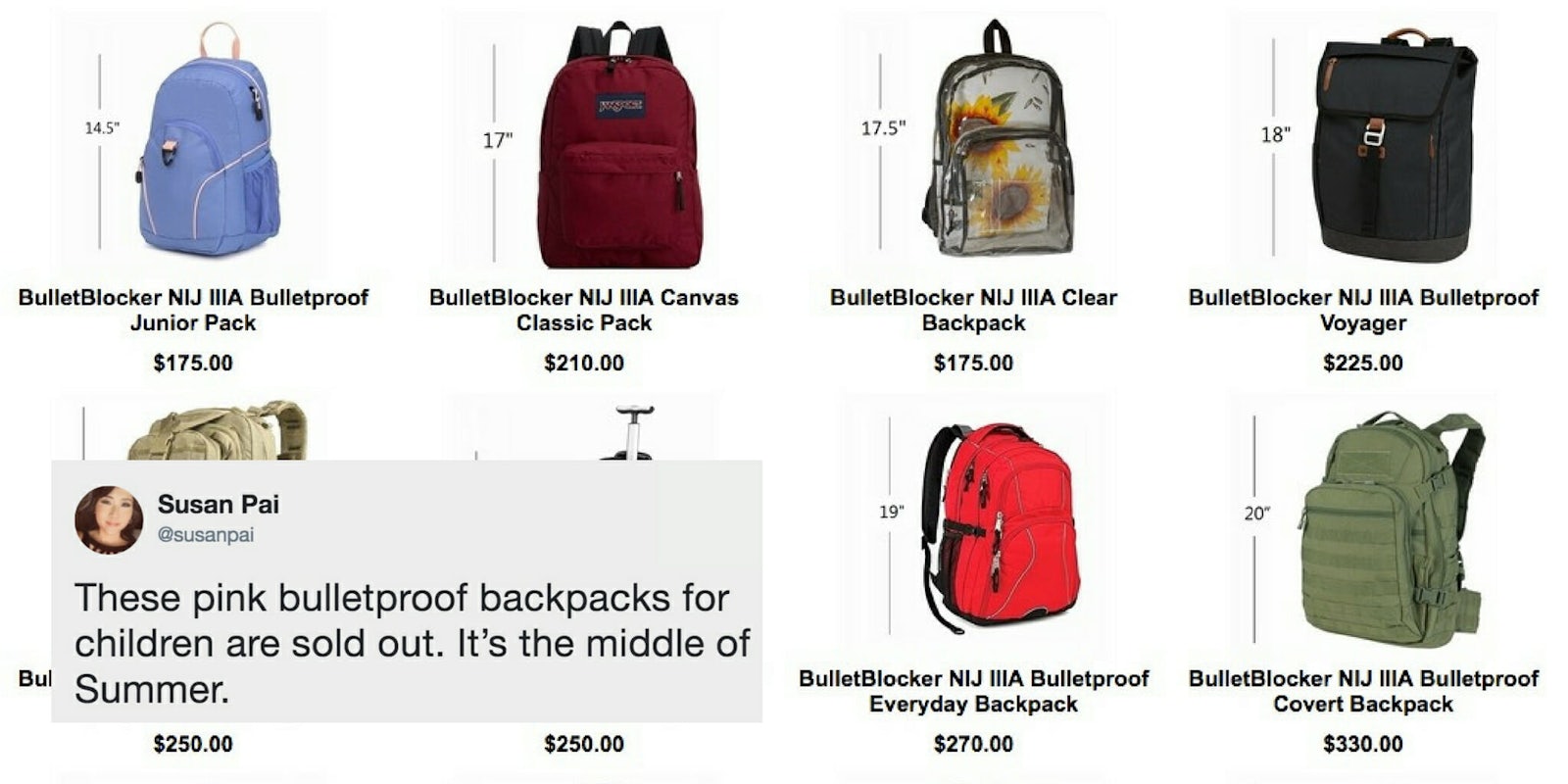 Bulletproof backpacks for back to school shopping.