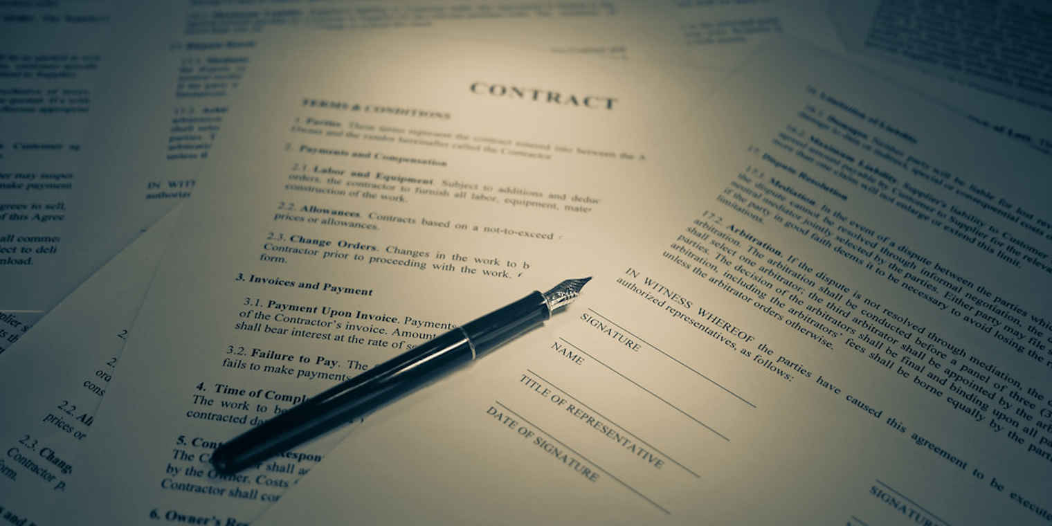 Paper contracts with pen