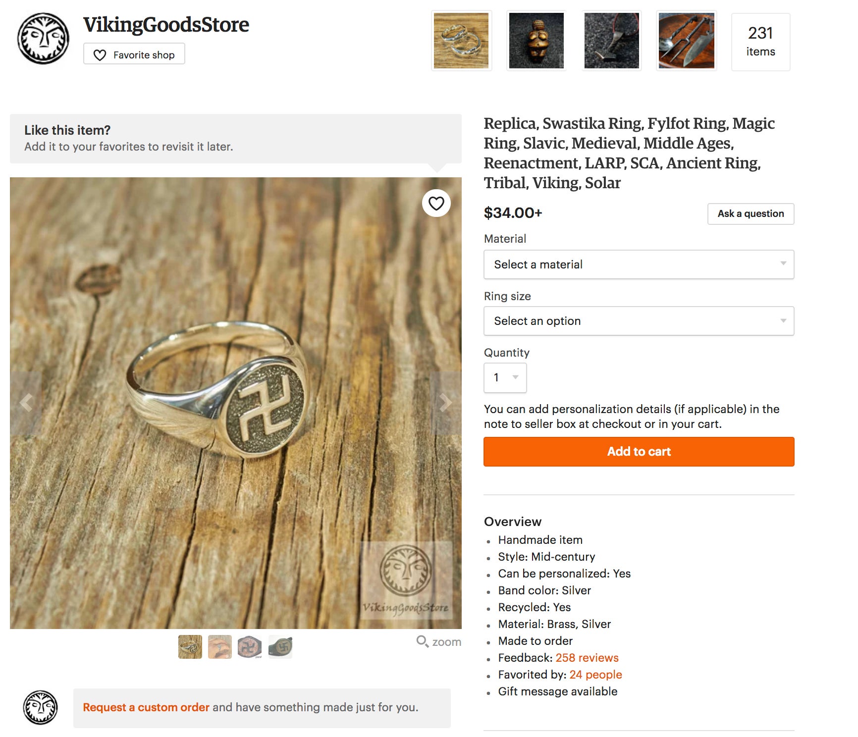 Items marked with swastikas are listed for sale on Etsy.