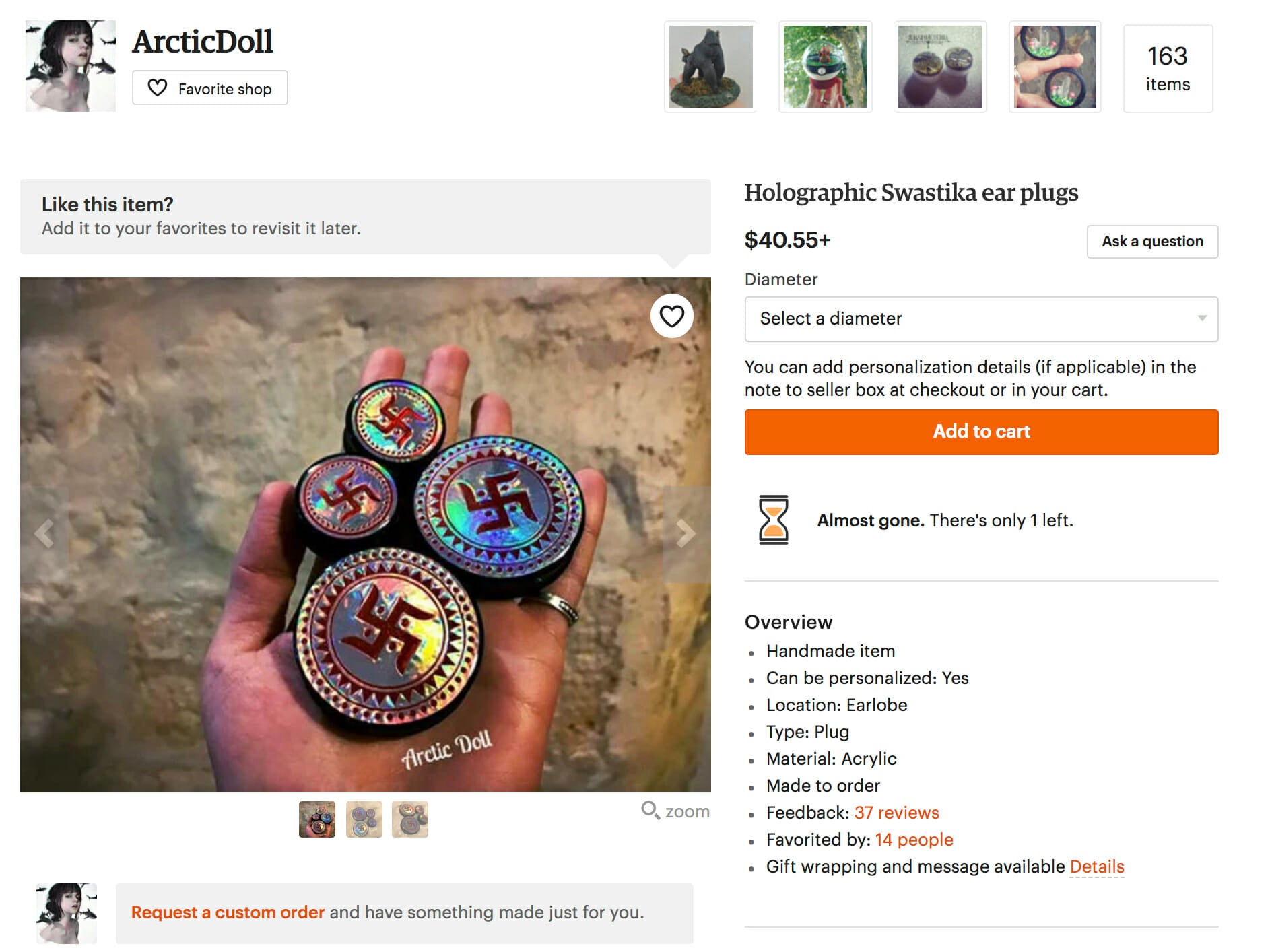 Items marked with swastikas are listed for sale on Etsy.