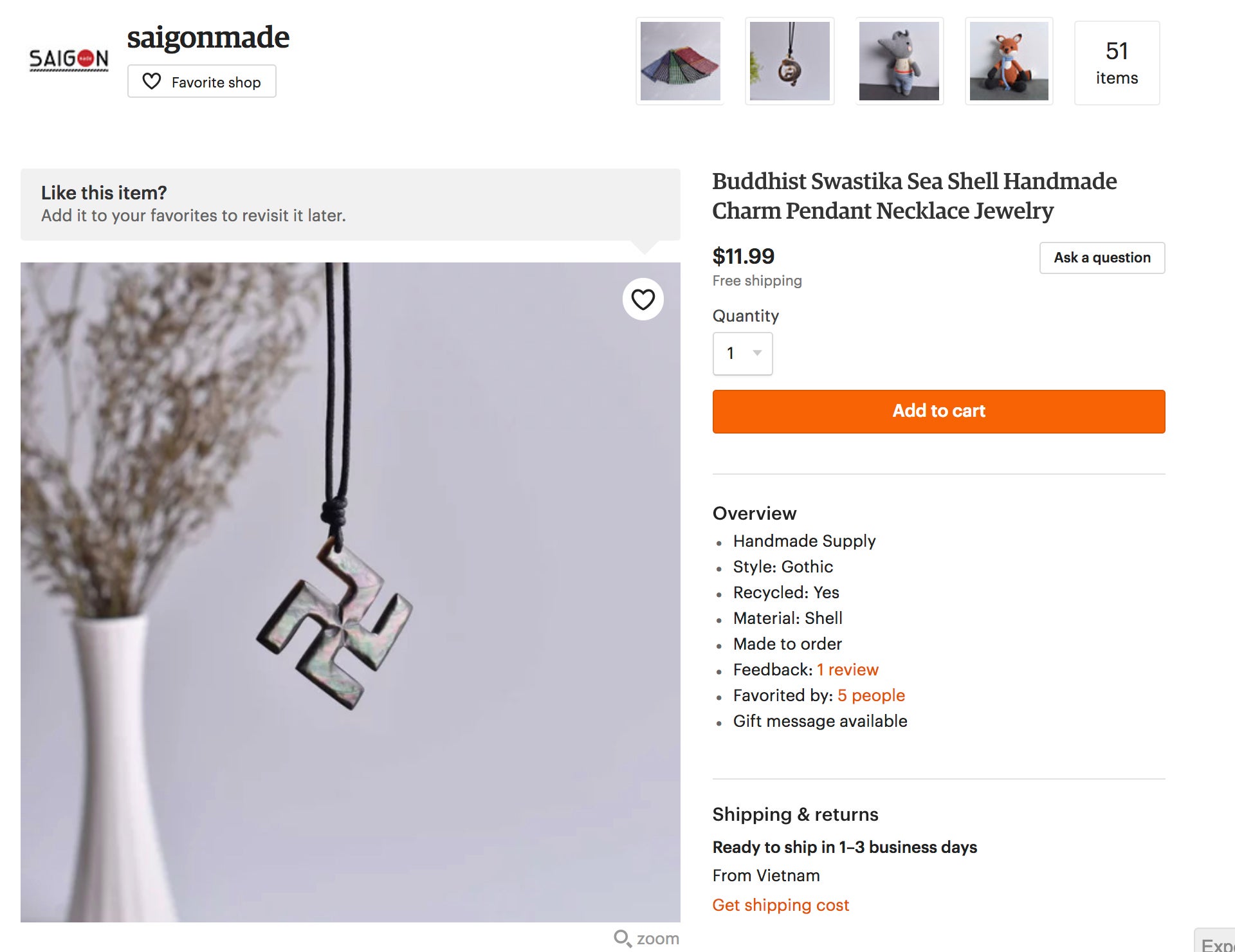 Items marked with swastikas are listed for sale on Etsy.